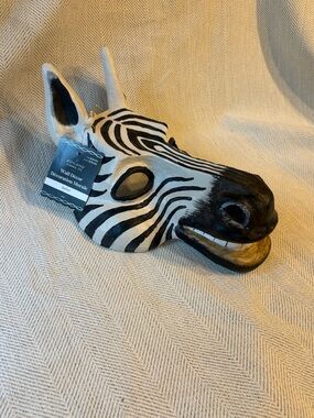 Ashland Hand-Painted Zebra Wall Mask in White, Black and Gold